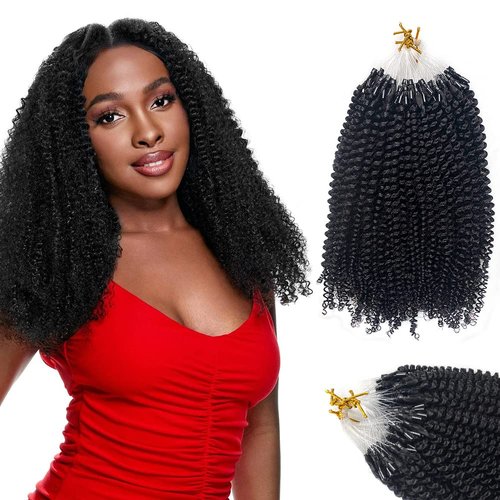 Microlink Hair Extensions Human Hair for Black Women Afro Kinky Curly Microlinks Human Hair Natural Black Brazilian Remy Hair Microlinks Hair Extensions 100 Strands 16 Inches