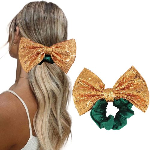 Gortin Bow Hair Scrunchies Sequins Bowknot Hair Ties Hair Elastic Bands Scrunchy Hair Rope Ponytail Holders Irish Day Hair Accessory for Women and Girls