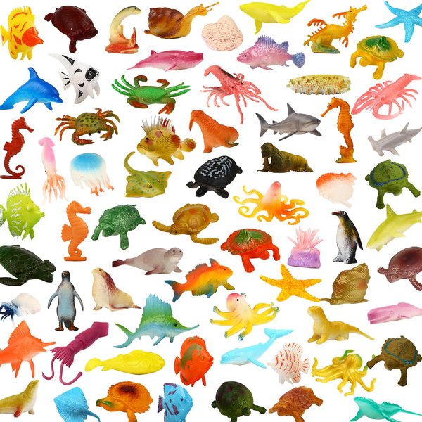 Yeonha Toys Ocean Sea Animals, 80 Pcs Mini Underwater Sea Life Toys Set, Sea Animal Learning Toys for Boys and Girls Early Childhood Education, Gifts, Parties, Prizes, Pretend Ocean Animals