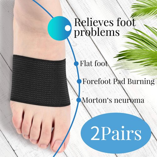 Geyoga 2 Pairs Compression Arch Support Sleeves, Sports Bandage Plantar Fasciitis Support Orthotics Foot Wrap for Flat Feet, Heel Spurs, Plantar Fasciitis Brace for Men and Women, Black