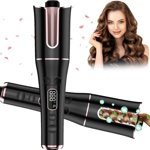 Automatic Hair Curler, Thoussilk Automatic Curling Iron Wand with 4 Temperatures and LCD Display, Auto Rotating Hair Curler with Auto Shut-Off for Hair Styling, Black