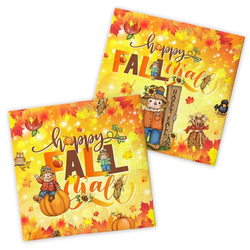 40Pcs Fall Napkins-Happy Fall Y'all Decorations Scarecrow Thanksgiving Autumn Disposable Paper Napkins for Harvest Fall Party Decoration