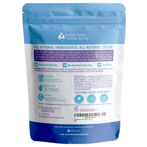 Deep Relaxation Bath Salt 32 Ounces Epsom Salt with Natural Lavender Essential Oil Plus Vitamin C in BPA Free Pouch with Easy Press-Lock Seal