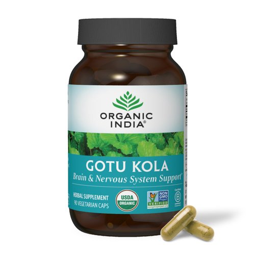 Organic India Gotu Kola Herbal Supplement - Adaptogen for Brain & Nervous System Support, Vegan, Gluten-Free, Kosher, USDA Certified Organic, Non-GMO, Calming, Clarity - 90 Capsules
