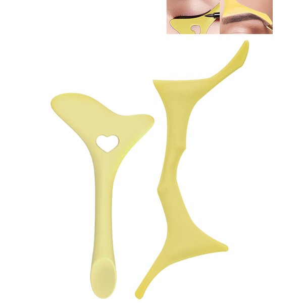 Silicone Eyeliner Eyebrow Shaping Stencil Set-5 in 1 Winged Tip Eyeliner Aid,6 in 1 Eyebrow Stencil Aid,Reusable Multifunctional Eye Makeup Tool,for Women Winged Eyeliner, Defined Brow,Lip Line-Yellow
