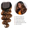 UNICE Ombre Highlight Body Wave 4x4 Lace Closure Free Part, Brown Human Hair Wavy Closure with Dark Roots FB30 Color 14 inch