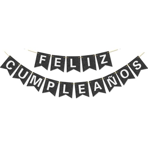 Pre-Strung Happy Birthday Banner - NO DIY - with Shiny Letters Glitter FELIZ CUMPLEAÑOS DECORATIO...