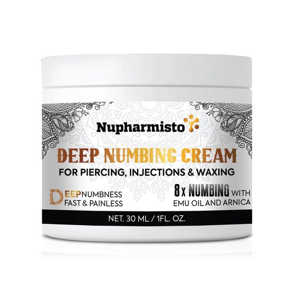 Deep Numbing Cream for Piercing, Injections& Tattoos, Fast Numbing for Waxing, 7 Hours Maximum Strength Painless Numbing Cream for Injections, 8x Numbing with Emu Oil and Arnica (30ml)