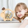 Piggy Bank for Kids, Unbreakable Clear Wood Money Bank for Boy Girls, Cute Coin Box Wooden Money Saving Jar for Cash, Money Saving Gift for Christmas, Birthday, Baby Shower (A)