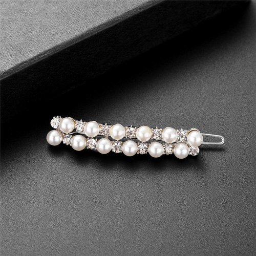 Lux Accessories White Pearls Clear Crystal Rhinestones Silver Bridal Wedding Hair Barrettes