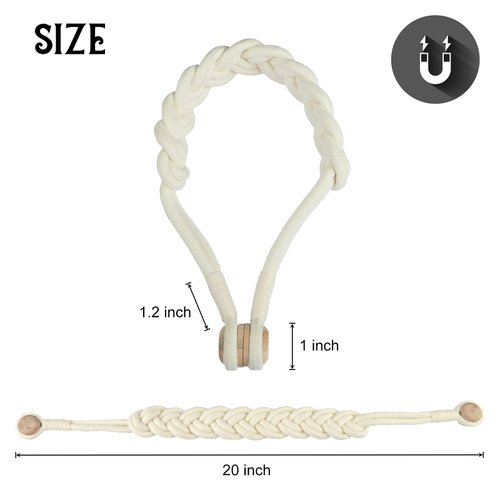 BEL AVENIR Curtain Tiebacks Magnetic Woven Curtain Holdback Drapery Tie-Back (Ivory Braid-2 Pack)