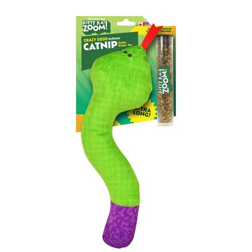 KITTY KA-ZOOM ZOOMIE Snake Kicker - Refillable Catnip Toy + Catnip