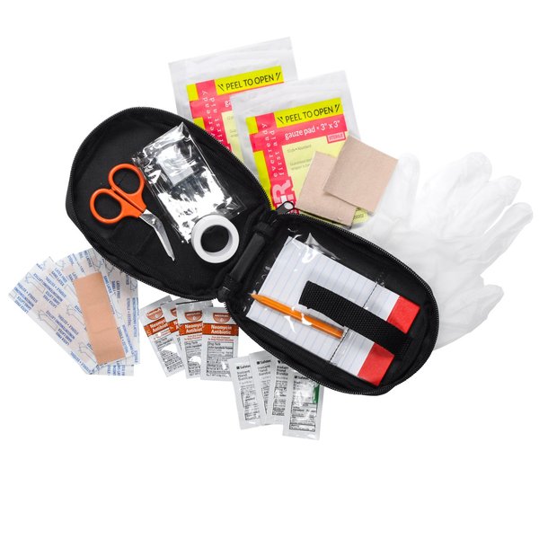 MFASCO Boy Scout Personal First Aid Kit - Compact Black Pouch - Belt/Bag Attachable - Includes Scout-Compliant Supplies, Meets Scout Org. Standards - Mini Emergency Kit for Travel, Hiking, & More