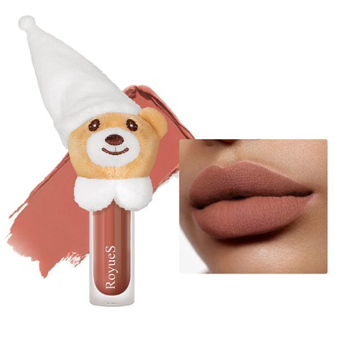 MIESCHER Muppet Bear Matte Lipstick Lip Mud Long-Lasting Velvet Creamy Matte Lip Gloss Lipstick Waterproof Velvet Lip Stain Ice Cream Mist Finish, Smudge-Proof Lip Glaze Christmas Gift For Women(03#)