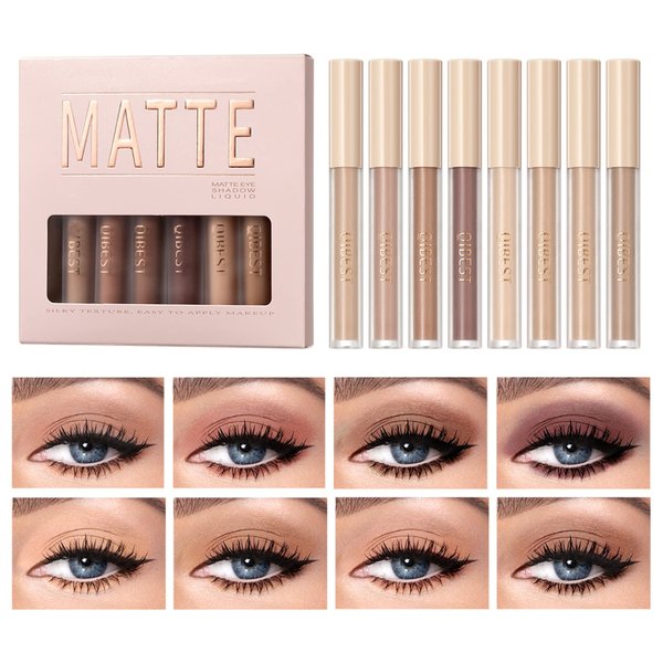 MAEPEOR Matte Liquid Eyeshadow 8 Colors Neutral Naked Smooth Creamy Eyeshadow Set Lightweight High-pigmented and Waterproof Long Lasting Matte Eyeshadow (Matte Nude, 8Colors Set 4)