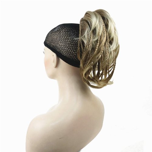 Wiginway Braid Messy Style Ponytail Hair Extension Handmade Synthetic Hair-Piece with Jaw Claw Clip (Blonde with Highlights)