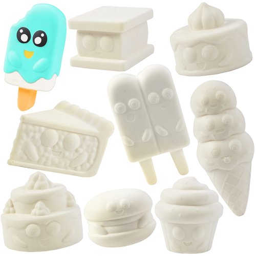 DIY Party Craft Kit Jumbo Dessert Friends Squishies (9 Unique Desserts)-White Kawaii Scented Slow Rising Squishy Toys, Scented Stress Relief , Kids Classroom, Birthday Activity Gift (4"-6")