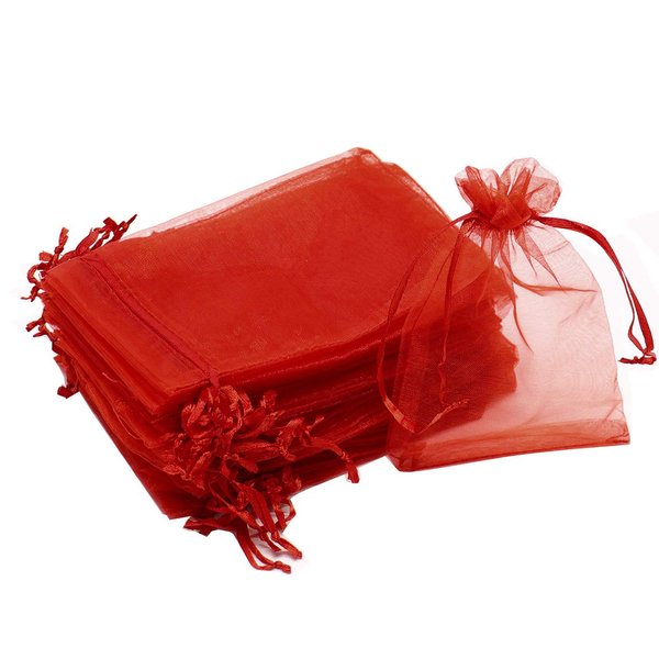 Bezall 100Pcs Red Organza Gift Bags 3.5x4.5, Small Christmas Candy Bags with Drawstring for Baby Shower, Wedding, Party Favor Pouches