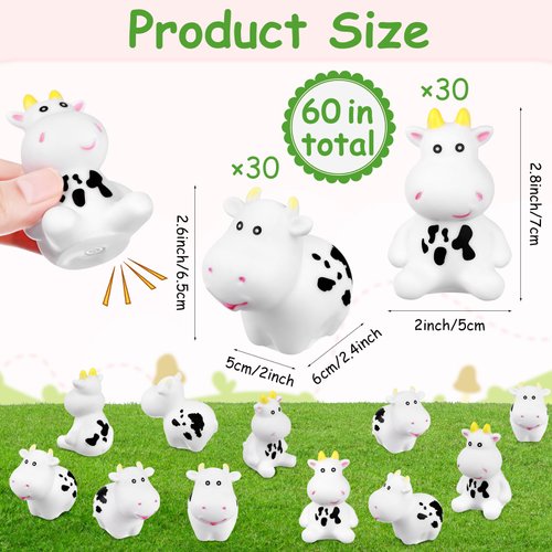 Youdaju 60 Pcs Cow Rubber Bath Toy Mini Rubber Cows Bulk Squeak Floating Water Cow Baby Bath Toy Fun Water Squirting Bathtime Play Farm Animal Bath Toys for Kids Baby Shower Swimming Pool Decor