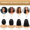 XC CLOUDS Headband Wigs Human Hair 8 Inch Bob Headband Wigs For Black Women Wear And Go Short Bob Wigs Glueless Wigs Human Hair Natural Black Headband Wig Human Hair Straight 150% Density