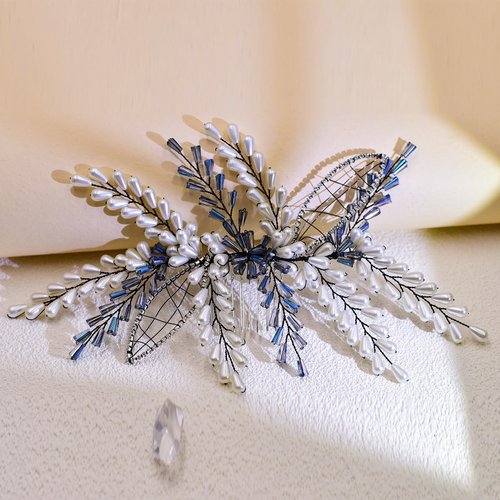 HNYYX Bridal Pearl Hair Comb Blue Beaded Hair Side Crystal Hair Clip Wedding Hair Accessories Suitable for Women Bridesmaid Hairpins A108 (white)