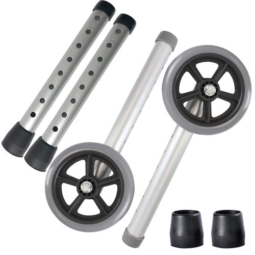 QingTD replacement walker legs,Leg Extension for Walkers,5" Universal Wheels 8 Hols and Legs Replacement Kit for Walker W/Glide Tips 1/pr