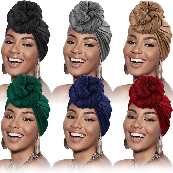 SATINIOR 6 Pcs Head Wrap Scarf Turban Long Hair Scarf Soft Stretch Headwrap Solid Color Turban Tie Headband for Women Girls