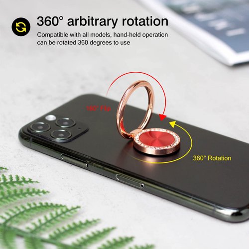 [2 Pack] Concentric Circular Texture Diamond Setting Cell Phone Ring Holder Stand, 360 Degree Rotation and 180 DegreeAdjustable Finger Ring Kickstand with Polished Metal Phone Grip (Brilliant Red)