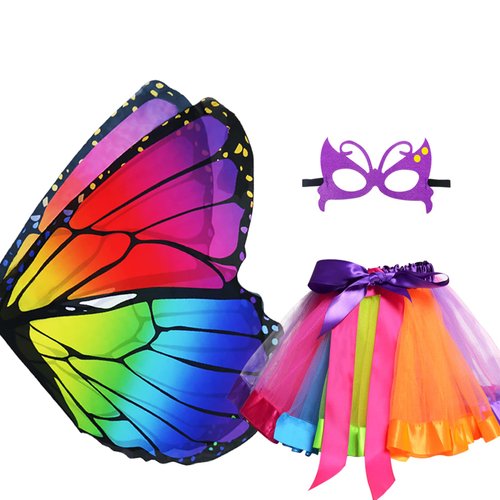 D.Q.Z Kids Fairy Butterfly-Wings Costume for Girls Halloween Butterfly Costumes &amp; Rainbow Tutu Dr...