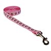 Small Pink/Brown Puppy Paws Dog Leash: 3/4" wide, 4ft length - Made in USA.