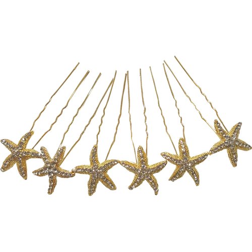 Shop Ginger Wedding Set of 6 Sea Star Rhinestone Crystal Hair Pins Starfish (Gold)