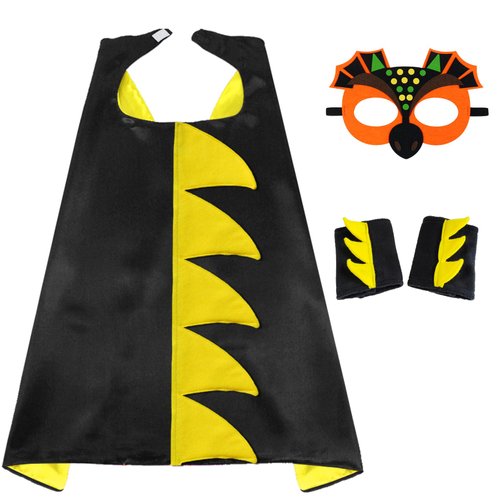 D.Q.Z Dinosaur Dragon Cape Costume for Kids, Dinosaur Mask Dress Up Clothes for Girls Boys 4-6, Birthday Gifts Idea (Black-Yellow)