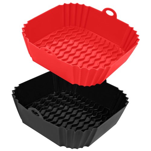 2 Pack Air Fryer Silicone Liners, 8.5''Square Air Fryer Silicone Basket,Heat Resistant Easy Cleaning Air Fryers Oven Accessories, Reusable Air Fryer Silicone Bowl Fits 4 To 7QT
