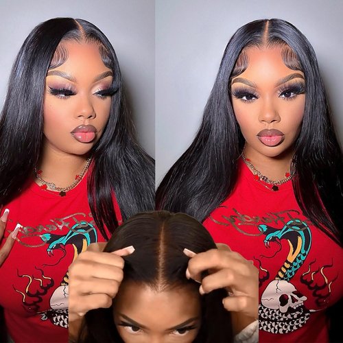 Wear And Go Glueless Wigs 5x5 Hd Lace Closure Wigs Human Hair Pre Cut For Beginners Straight Wigs Human Hair Glueless Ready To Wear Pre Plucked For Black Women 180% Density (22 Inches)