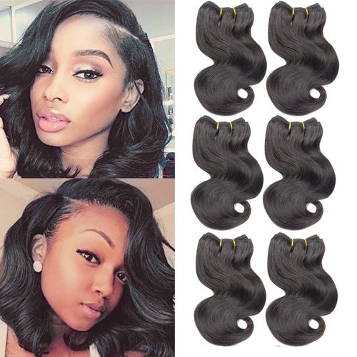 6Bundles Brazilian Body Wave Virgin Hair Extension Human Hair Bundles 8"Short Human Hair Virgin Brazilian Hair Weaves 50G/Pcs Human Hair Extensions (8"8"8"8"8"8", Natural)