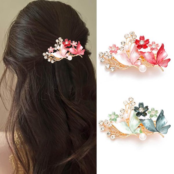 Bartosi Luxury Crystal Hair Clips Sparkly Rhinestone Butterfly Hair Barrettes Metal Alligator Decorative Hair Pins Hair Accessories for Women and Girls (Pack of 2)