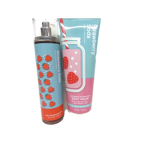 Bundle set of 2 Full size items 8 Oz Body Cream 8 fl oz Fine Fragrance body mist bnb You Pick the scent (Full size set, Strawberry Soda)