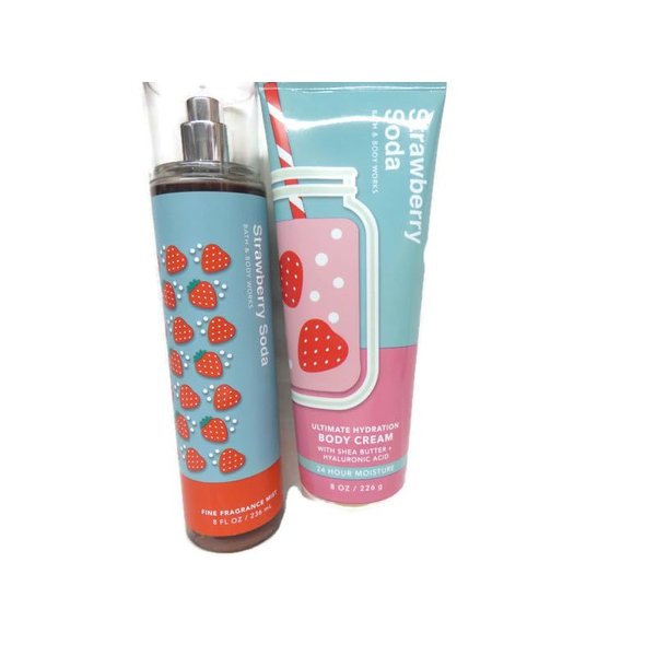 Bundle set of 2 Full size items 8 Oz Body Cream 8 fl oz Fine Fragrance body mist bnb You Pick the scent (Full size set, Strawberry Soda)