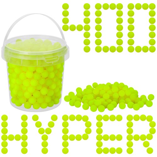 PokiiuLK 400 Refill Balls Ammo for Nerf Hyper Gun,Hyper Gun Balls with Portable Storage Bucket (Yellow), Hyper Rounds 0.55 in