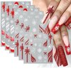 6Sheets Christmas Nail Art Stickers,French Tip Snow Nail Sticker with Christmas Hat Snowflake Gift Bow French Glitter Design 3D Self-Adhesive Nail Decals Xmas Nail Supplies New Year DIY for Women