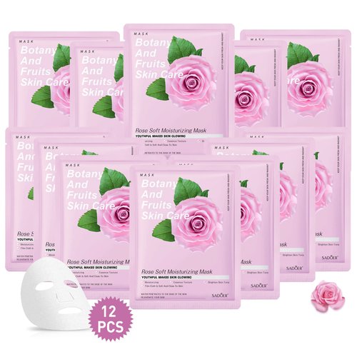 Jakuva 12PCS Deeply Moisturizing Facial Masks,Collagen Face Mask Facial Patches for Anti-Aging,Anti Wrinkle & Face Skincare,Firm Skin Softening Facial Pads,Rose Pink