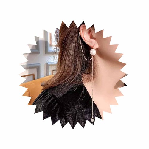 Sttiafay Vintage Long Pearl Drop Earrings Pearl Ear Cuff Chain Earrings Gold Long Tassel Pearl Earrings Pearl Wrap Crawler Earrings Jewelry for Women