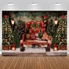 Christmas Red Truck Backdrop Winter Snowy Forest Christmas Tree Holiday Party Background Merry Christmas Baby Shower Birthday Party Decorations New Year Party Cake Table Banner,7X5FT