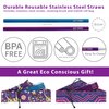 LAST STRAW Geometric Roll Bag Collection – Stainless Steel Purple Cocktail Straws and Brush in a Geometric Rollbag. 7.5" in length, 8mm in width.