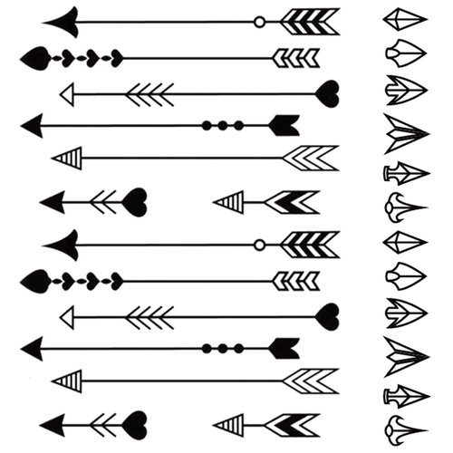 Oottati 2 Sheets Small Tiny Temporary Tattoo Stickers Black Heart Arrow Totem