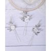 Rumtock 3pcs White Rose Flower Hair Pins Set Wedding Bridal Handmade Silver Hair Piece Pearl Jewelry