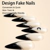 Halloween Press on Nails Long Stiletto MABKJLF French Tip Fake Nails Black Blood Gradient Full Cover False Nails with Moon Designs Glossy Glue on Nails Artificial Nails for Women Girls 24 Pcs