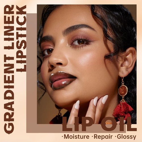 HOSAILY Lip Liner Butter Gloss Set, Dark Brown Plumping Lip Liner Lip Pencil Moisturizing Lightweight Lip Gloss Lip Combo, High Shine Glossy Lip Tint Lip Stain Makeup Long Lasting Lip Care for Women