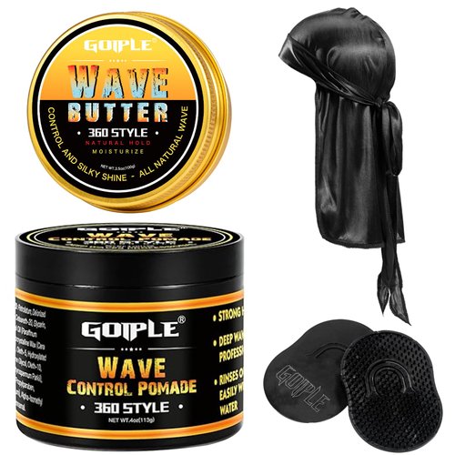 Wave Butter 360 Wave Grease for Men - Moisture, Control and Silky Shine, All-Natural Cream for Layered Waves with Shea Butter and Beeswax for Wolfing Kit