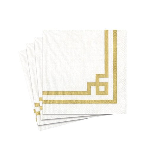 Caspari Rive Gauche Paper Cocktail Napkins in Gold & White - 20 Per Package, 12541C
